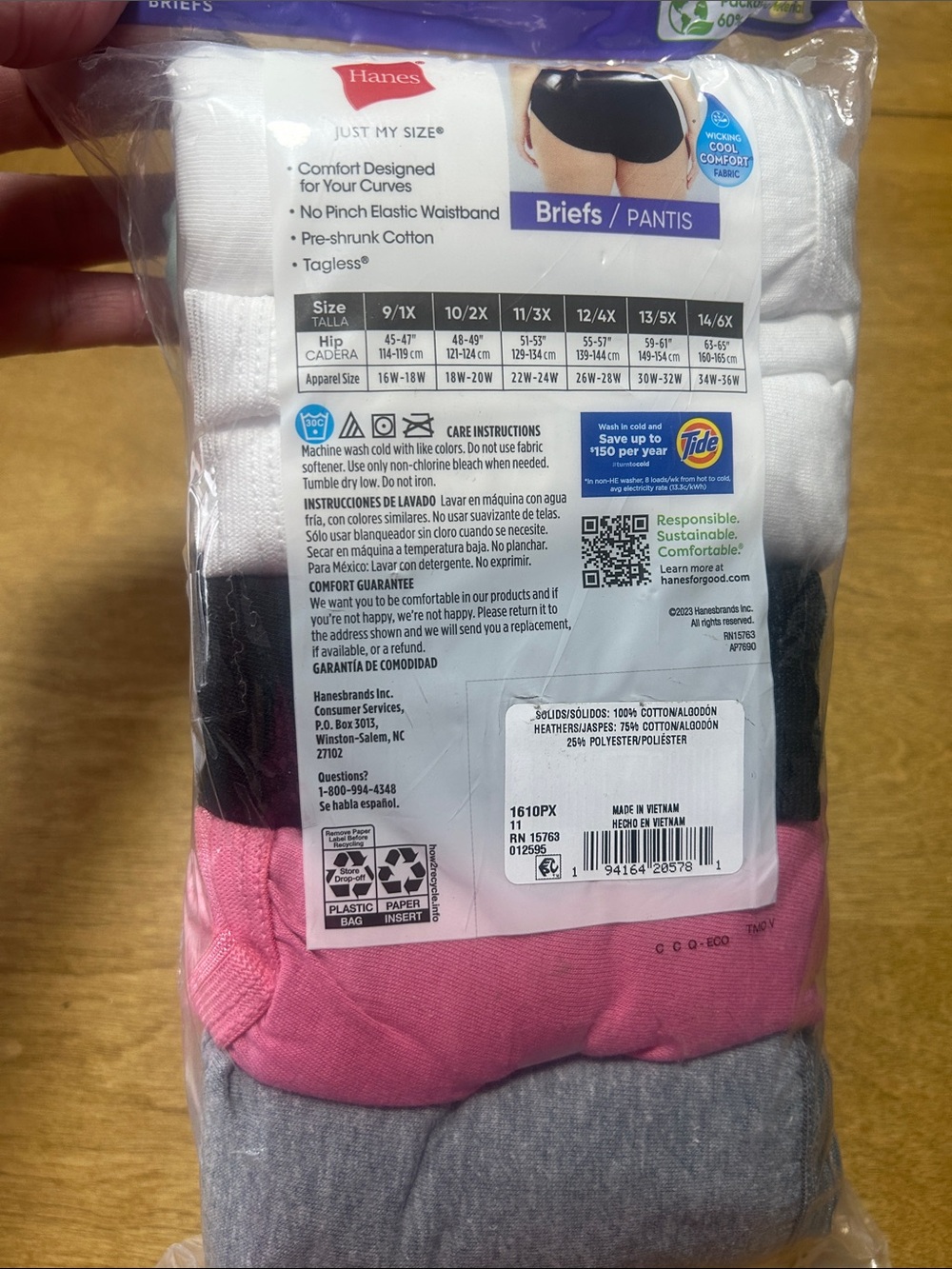 Hanes Women's Cotton Tagless Briefs - Aqua, Black, Pink, White Floral - 10 Pack - Picture 3 of 4